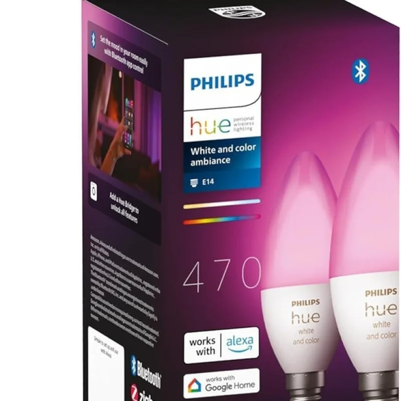 Смарт LED RGBW димируеми крушки Philips Hue WACA, 2 бр., 5.3W, 320 lm, E14 - Снимка 7
