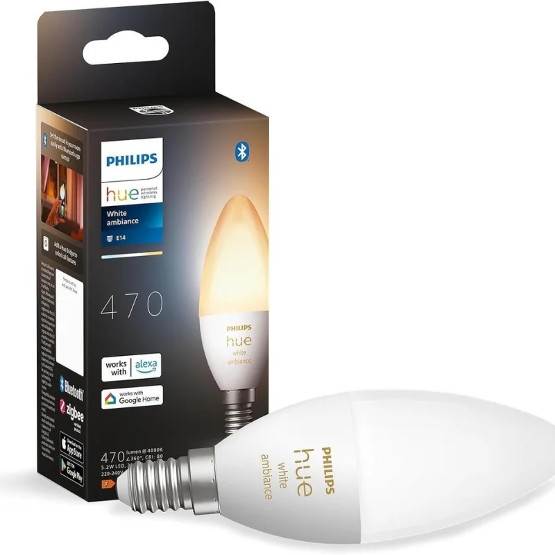 Смарт LED димируема крушка Philips Hue White Ambiance, 5.2W, 470 lm, E14, 2100-6500K