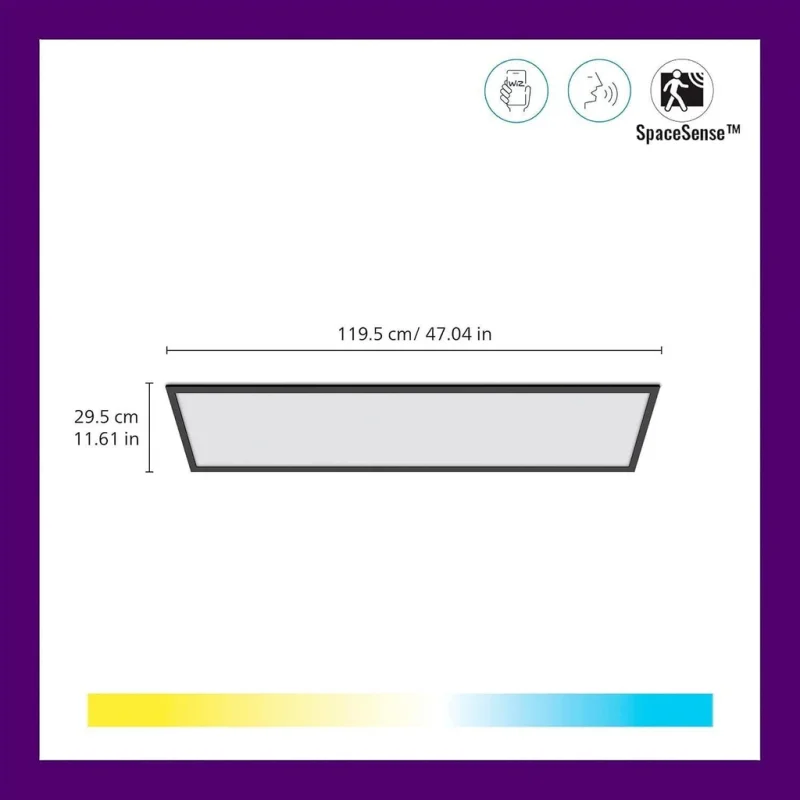 Смарт LED димируема плафониера WiZ Panel Smart Ceiling, черна, 119.5х29.5 см, 36W, 3400 lm, бяла светлина 2100 - 6500К (BT, Zigbee, Matter, Apple Home, Google, Alexa, SmartThings) - Снимка 3