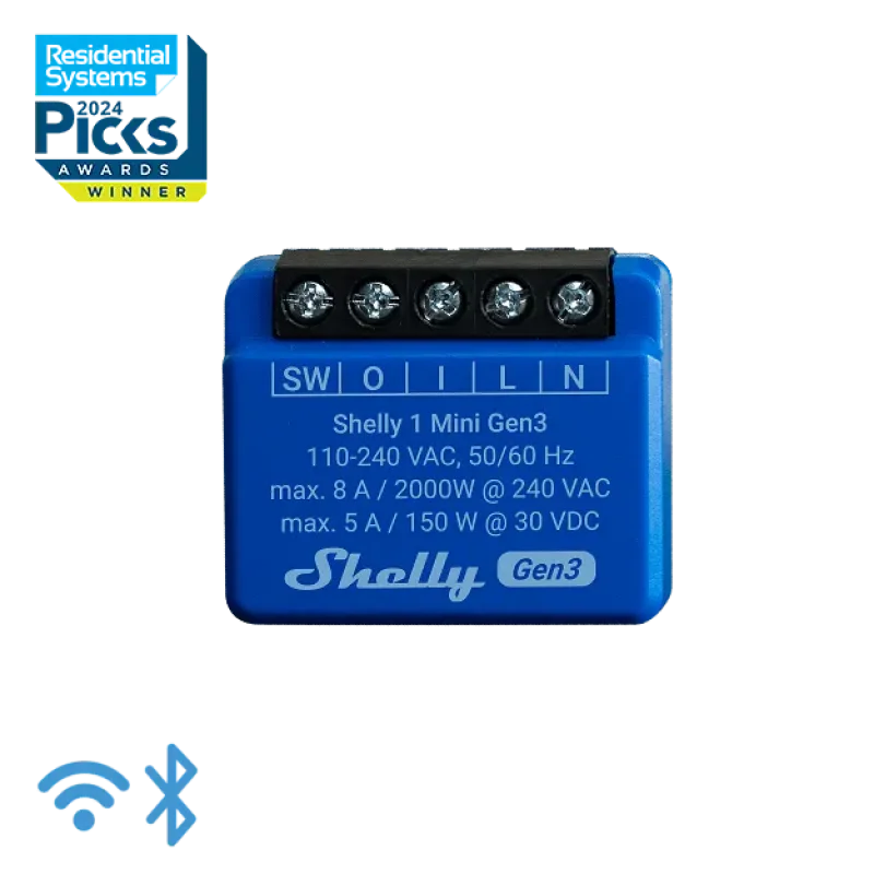 Смарт реле Shelly 1 Mini Gen3 със сух контакт, Wi-Fi