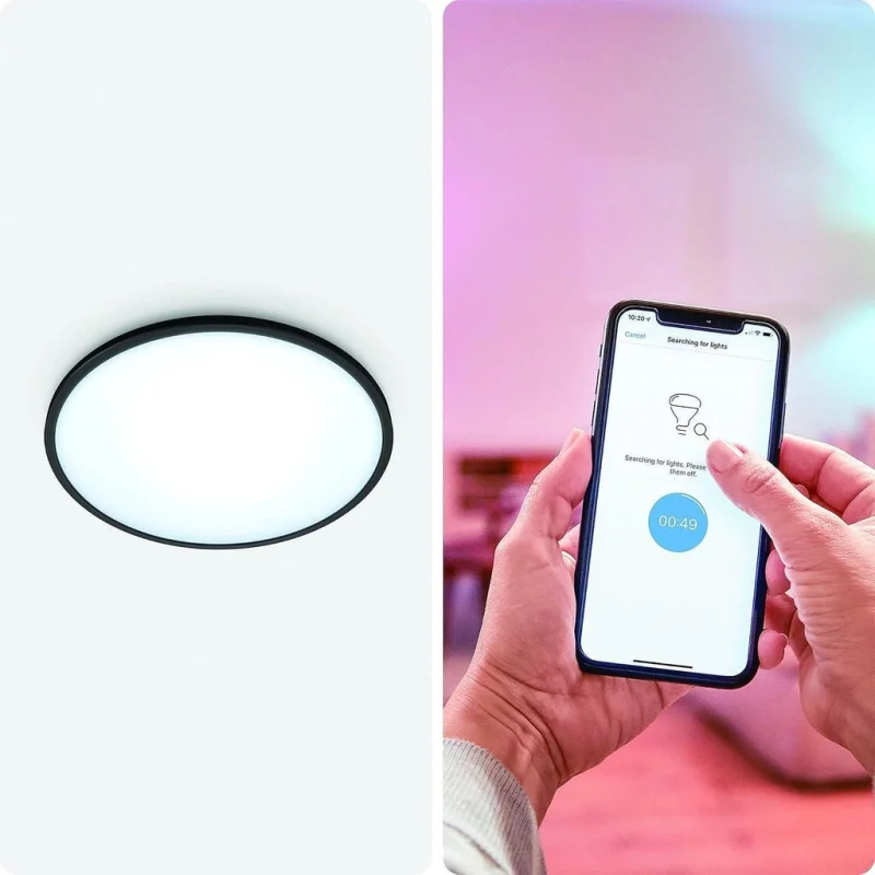Смарт LED димируема плафониера WiZ Superslim Smart Ceiling, черна, 24.2 см, 14W, 1300 lm, бяла светлина 2100 - 6500К (BT, Zigbee, Matter, Apple Home, Google, Alexa, SmartThings) - Снимка 7