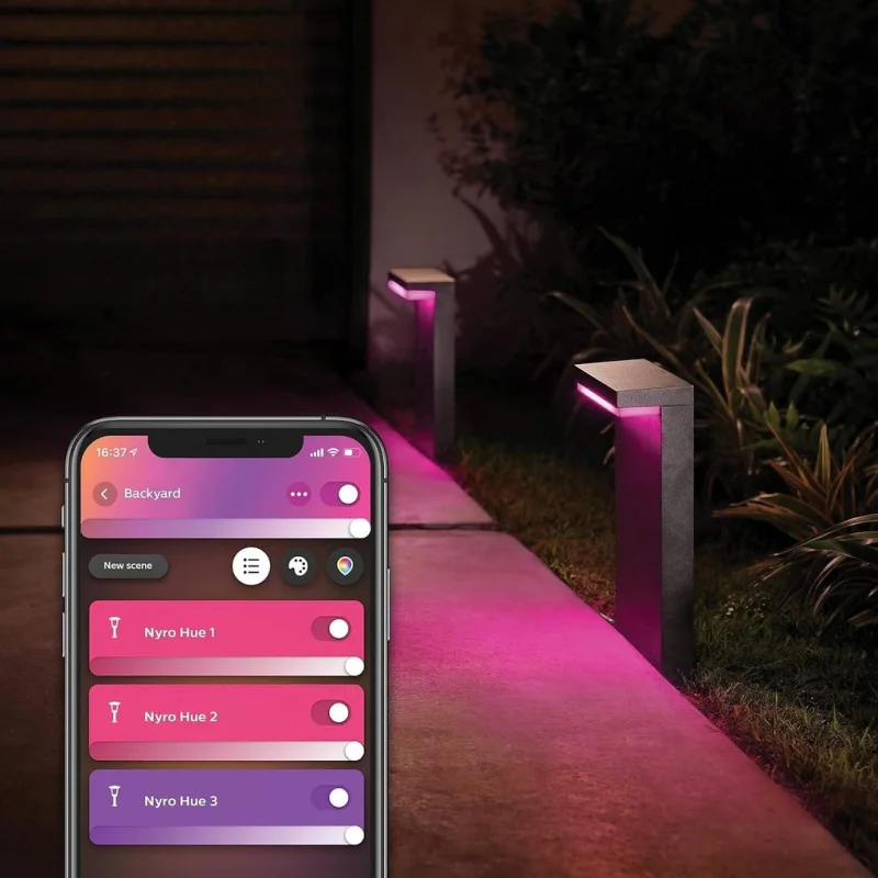 Смарт външна LED RGBW димируема лампа Philips Hue Nyro WACA, 40 см, 13.5W, 1000 lm, IP44, Черна - Снимка 7