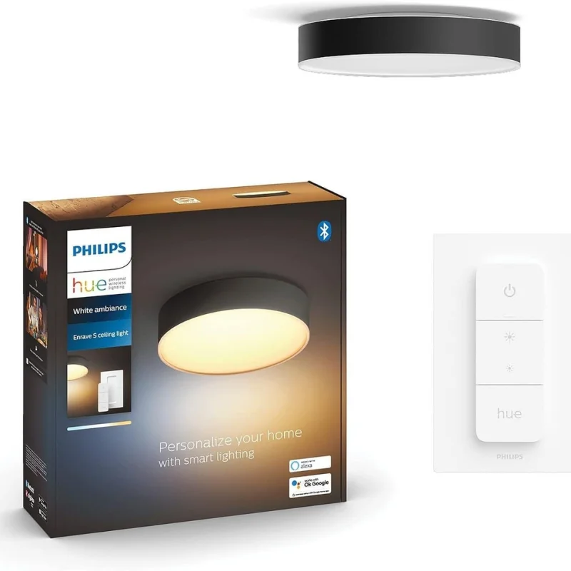 Смарт LED димируема плафониера Philips Hue Enrave XL White Ambiance, 55.1 см, 48W, 6100 lm, GU10, бяла светлина 2100-6500K, Бяла/Черна (Цвят: Черен) - Снимка 6