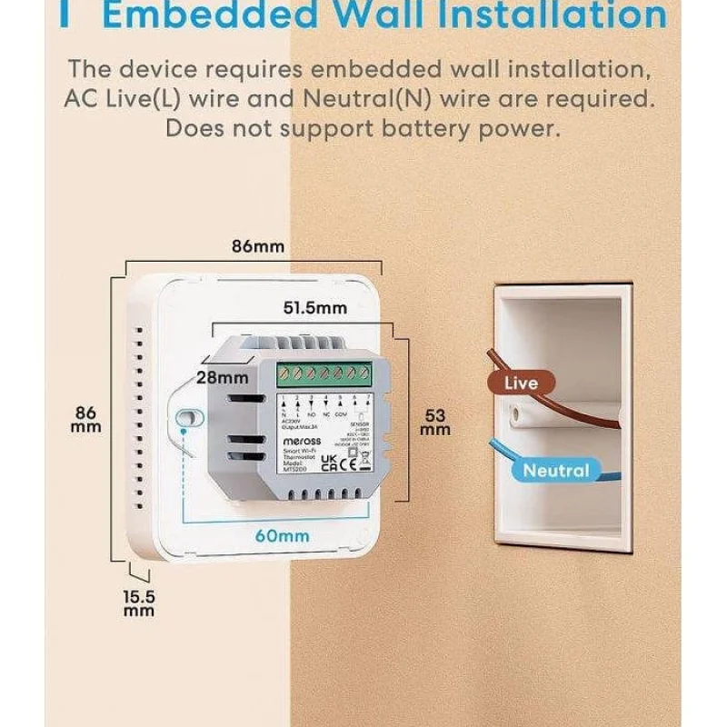 Смарт Wi-Fi термостат за котел/тръбна отоплителна система Meross MTS200 (HomeKit) - Снимка 4