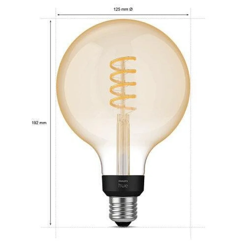 Смарт LED димируема крушка Philips Hue Filament G125, 7W, 550 lm, E27, топла бяла 2100K - Снимка 2