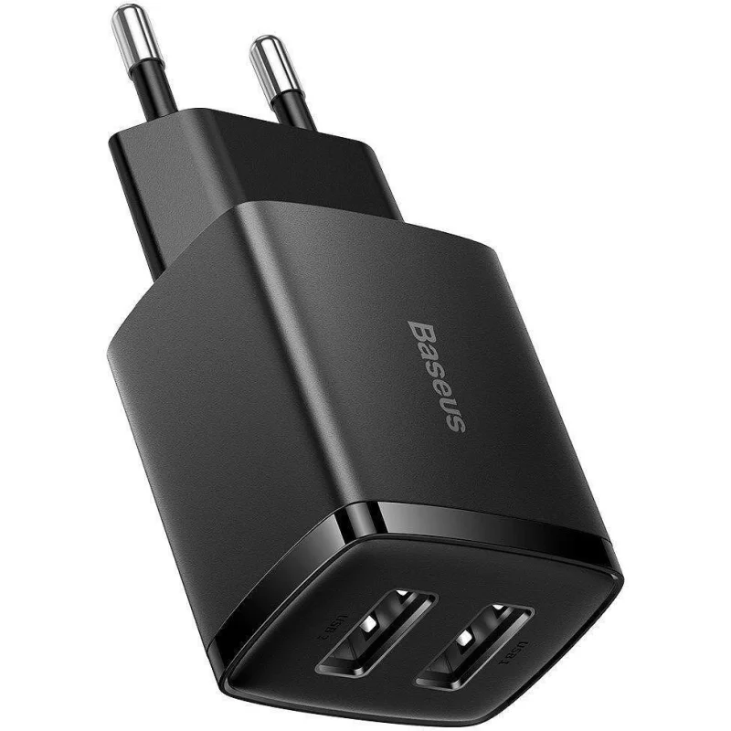 Мрежово зарядно Baseus Compact, 2x USB-A, 10.5W, EU, Черно - Снимка 2