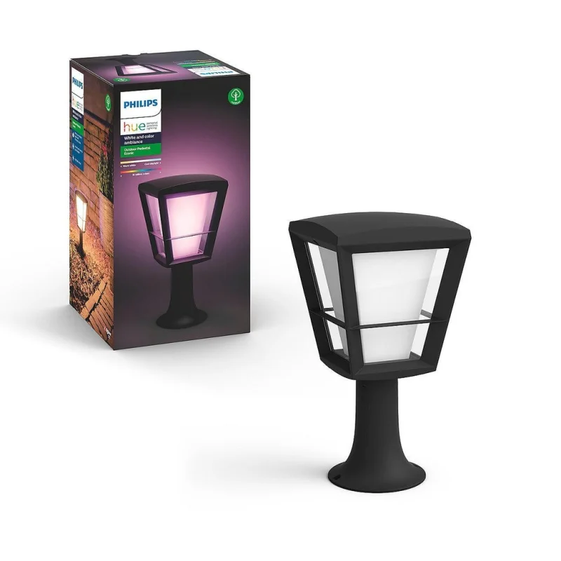 Смарт градинска LED RGBW димируема лампа Philips Hue Econic + Hue Bridge, 32.2 см, 15W, 1150 lm, IP44, Черна