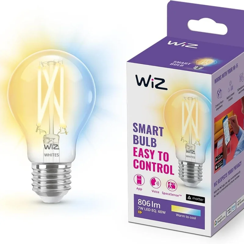 Смарт LED димируема vintage крушка WiZ Filament Smart Bulb 7W, 806 lm, E27, бяла светлина 2100 - 6500К (BT, Zigbee, Matter, Apple Home, Google, Alexa, SmartThings)