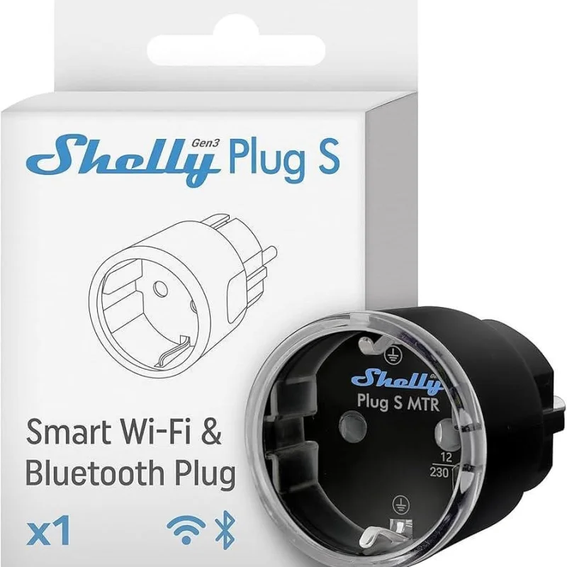 Смарт контакт Shelly Plug S Gen3, Wi-Fi, Matter, Черен
