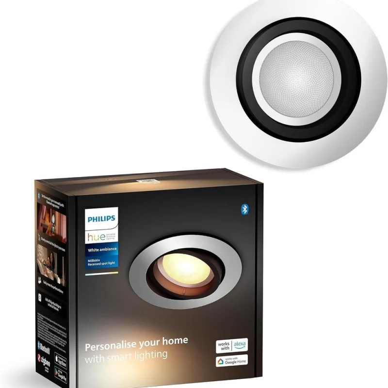 Смарт LED димируема луничка Philips HUE Milliskin, алуминий, 7 см, 4.2W, 400 lm, IP20, GU10, бяла светлина 2100-6500K (BT, Zigbee, HomeKit, Google, Alexa, SmartThings)