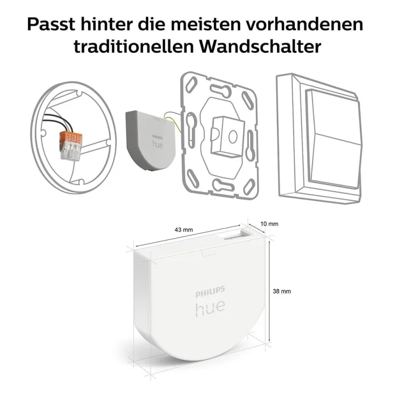 Смарт реле/модул за стена Philips Hue Wall Switch Module, бял, 10A, 5.7W (BT, Zigbee, HomeKit, Google, Alexa, SmartThings) - Снимка 4