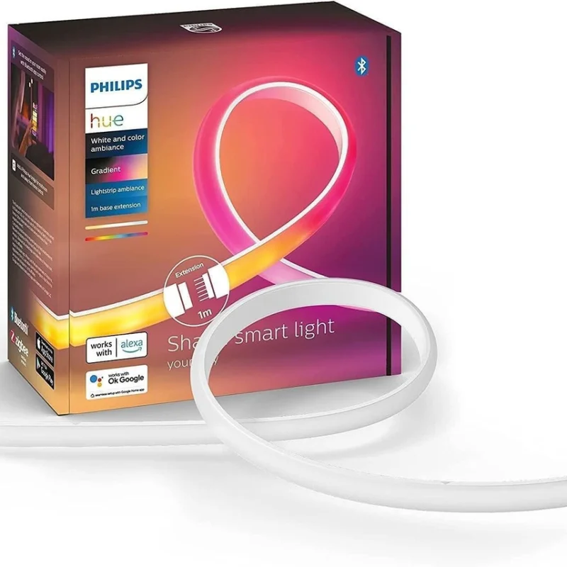 Допълнителна смарт LED RGBW димируема градиентна лента Philips Hue Ambiance Lightstrip WACA, бяла, 1 м, 12W, 1800 lm, IP66, 16 милиона цвята (BT, Zigbee, HomeKit, Google, Alexa, SmartThings)