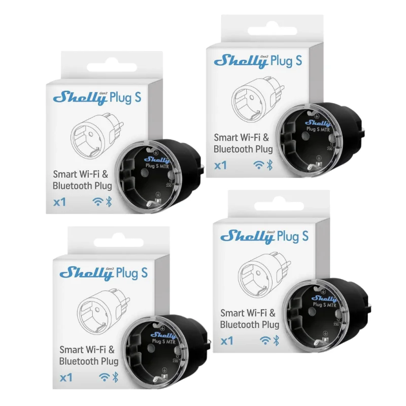 Четворен промо пакет смарт Wi-Fi плъг Shelly Plug S Gen3 Matter, Черен (4 бр.)