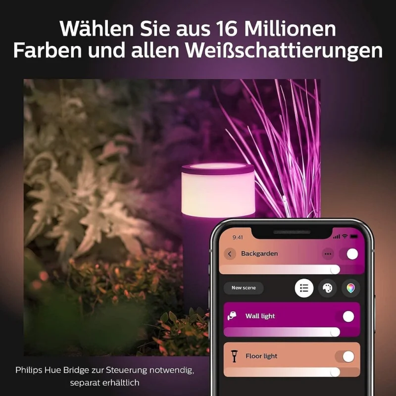 Смарт градинска LED RGBW димируема лампа Philips Hue Calla WACA, 8W, 600 lm, IP65, Черна - Снимка 12