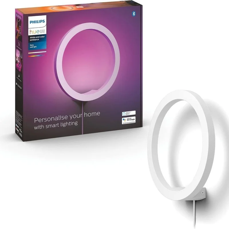 Смарт LED RGBW димируема стенна лампа Philips Hue Sana Wall Black, бяла, алуминий, 20W, 24V, 1500 lm, Е26 (BT, Zigbee, HomeKit, Google, Alexa, SmartThings)
