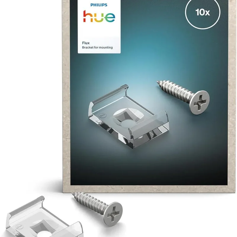 Скоби за монтаж на смарт LED димируема лента Philips Hue Flux 10 бр. прозрачни скоби с включени винтове и лента