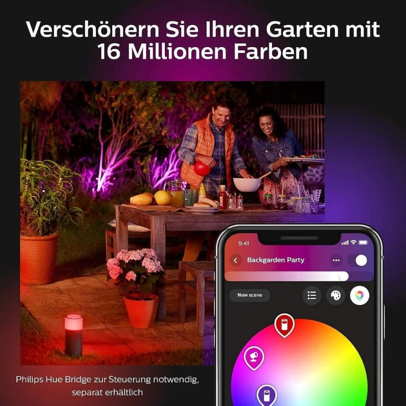 Смарт градинска LED RGBW димируема лампа Philips Hue Calla WACA, 8W, 600 lm, IP65, Черна - Снимка 11