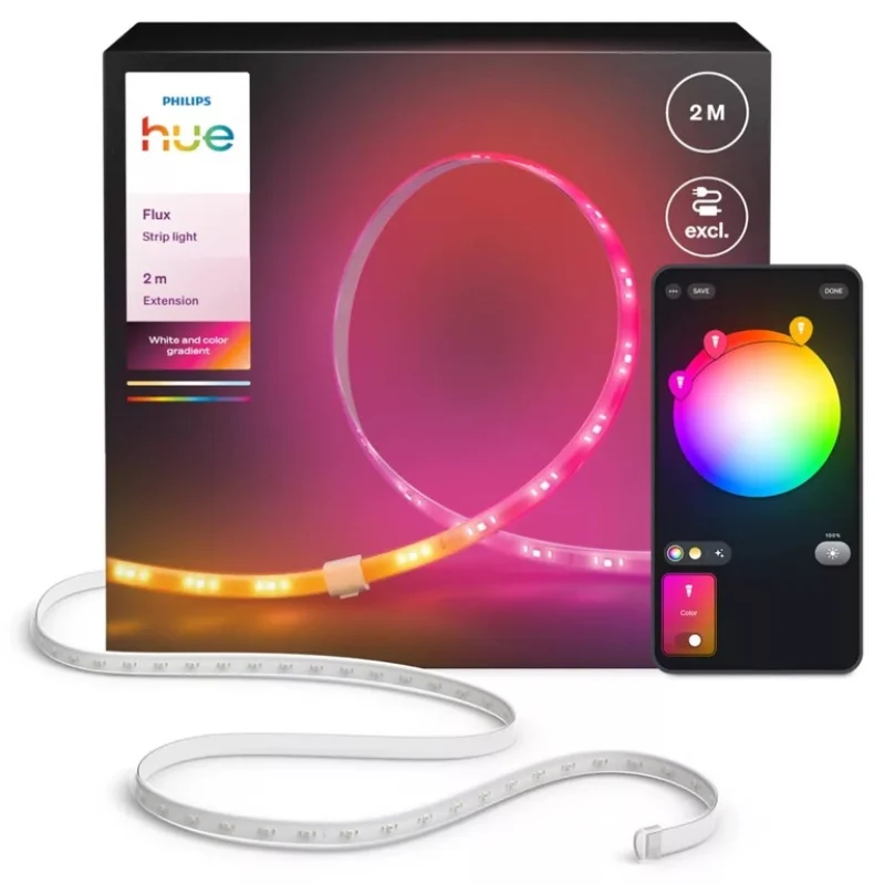 Смарт допълнителна LED RGBIC димируема лента Philips Hue Flux Extension WACA, 2 м, бяла, 19.5W, 2000 lm, 16 милиона цвята (BT, Zigbee, Apple Home, Google, Alexa, SmartThings) - Снимка 9
