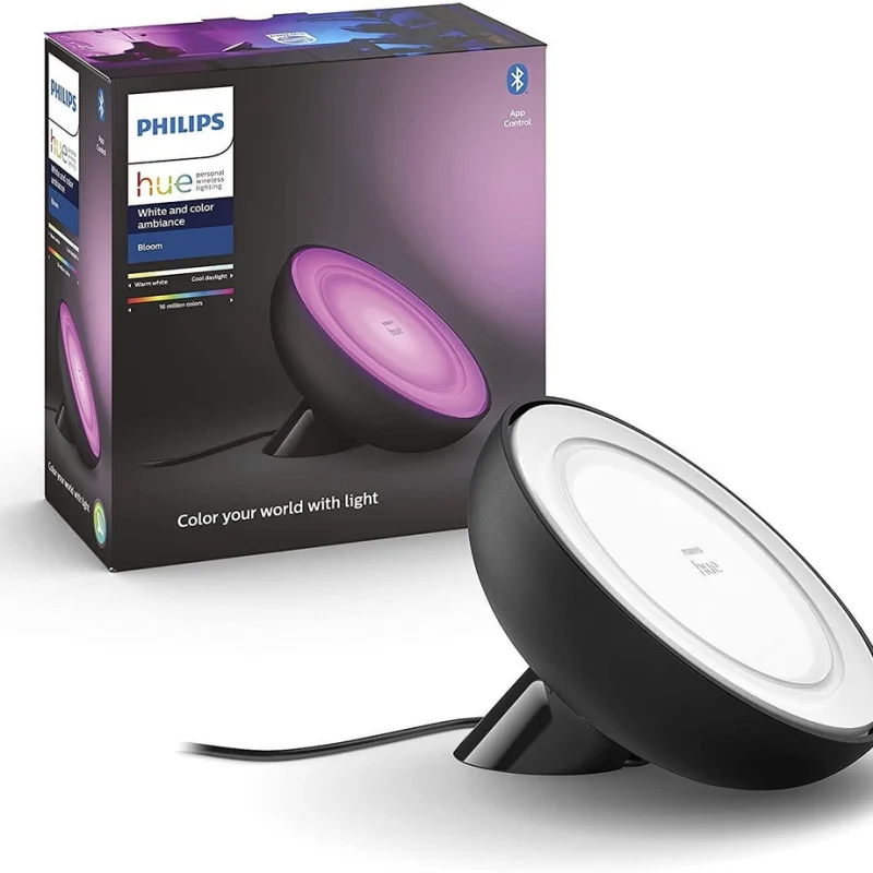 Смарт LED RGBW димируема лампа Philips Hue Bloom Gen4 WACA, бяла/черна, 7.1W, 500 lm (BT, Zigbee, HomeKit, Google, Alexa, SmartThings) (Цвят: Черен)