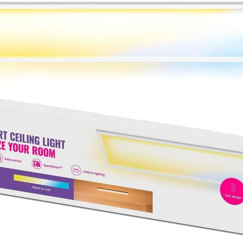 Смарт LED димируема плафониера WiZ Panel Smart Ceiling, бяла, 119.5х29.5 см, 36W, 3400 lm, бяла светлина 2100 - 6500К (BT, Zigbee, Matter, Apple Home, Google, Alexa, SmartThings)