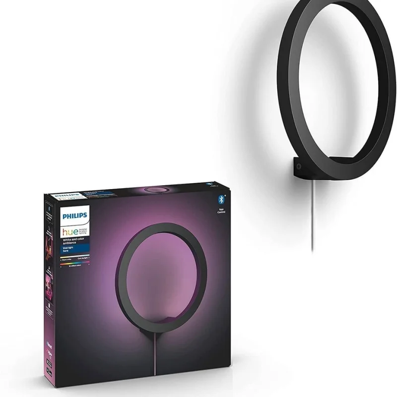 Смарт LED RGBW димируема стенна лампа Philips Hue Sana Wall, черна, алуминий, 20W, 24V, 1500 lm, E26 (BT, Zigbee, HomeKit, Google, Alexa, SmartThings) - Снимка 12