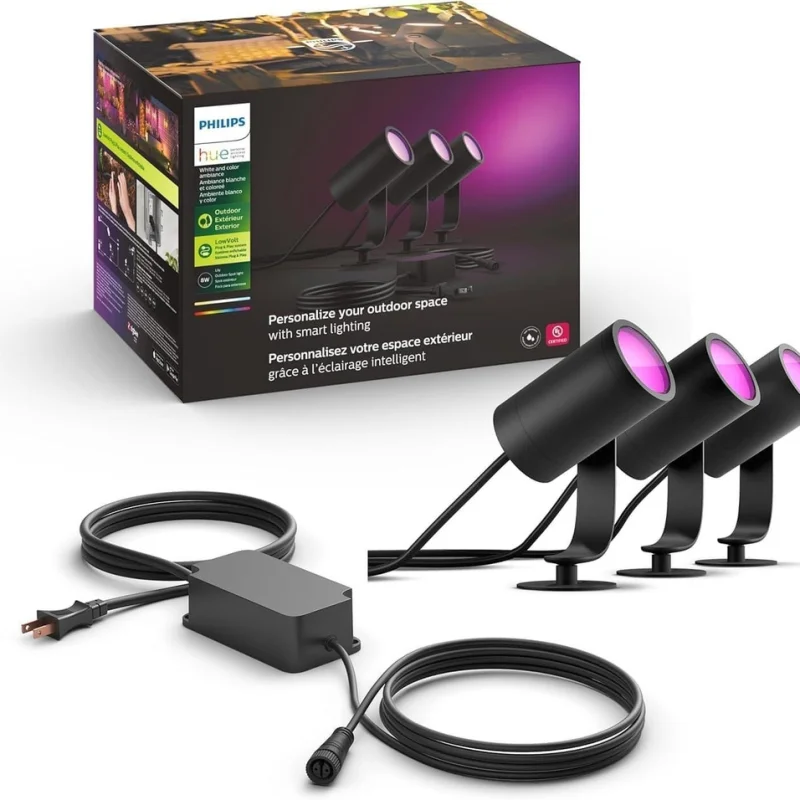 Смарт външен LED RGBW димируем комплект спотове Philips Hue Lily WACA, 3 бр., 3x8W, 24V, 3x590 lm, IP65, Черни