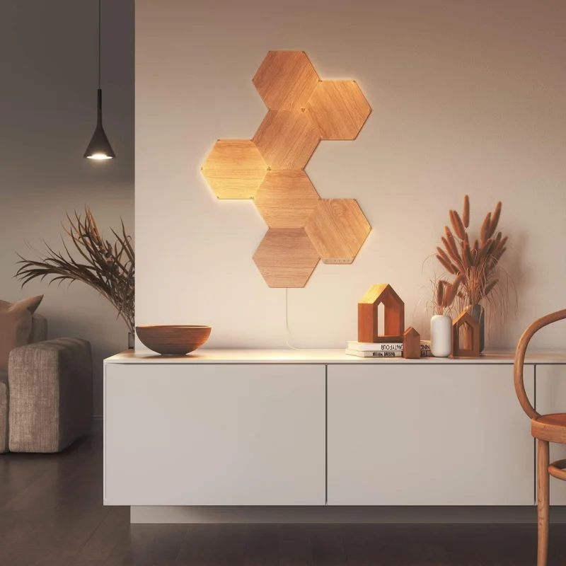 Светлинни панели Nanoleaf Elements Wood Hexagons – Разширителен пакет: 3 панела - Снимка 5