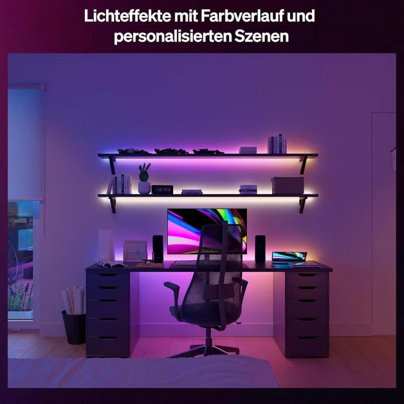Смарт LED RGBIC димируема лента Philips Hue Essential Strip Light WACA 5 м, бяла, 15.3W, 3000 lm, 16 милиона цвята (BT, Zigbee, Apple Home, Google, Alexa, SmartThings) - Снимка 4