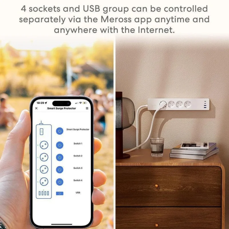 Смарт разклонител със защита от претоварване Meross + 2x USB-A + 2x USB-C, бял - Снимка 4