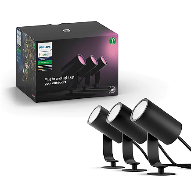 Смарт външен LED RGBW димируем комплект спотове Philips Hue Lily WACA, 3 бр., 3x8W, 24V, 3x590 lm, IP65, Черни - Снимка 4