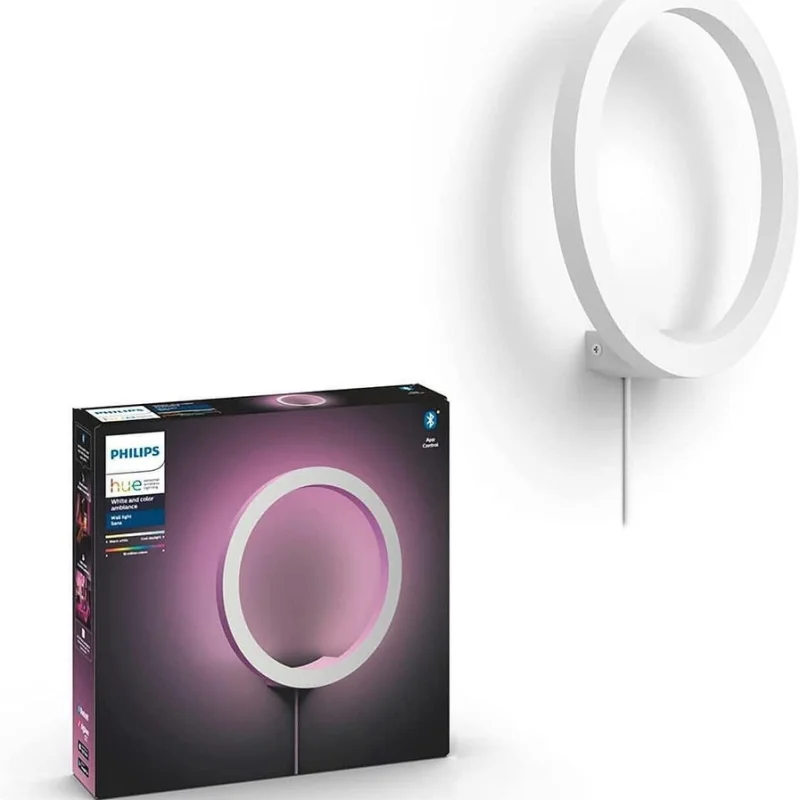 Смарт LED RGBW димируема стенна лампа Philips Hue Sana Wall Black, бяла, алуминий, 20W, 24V, 1500 lm, Е26 (BT, Zigbee, HomeKit, Google, Alexa, SmartThings) - Снимка 13