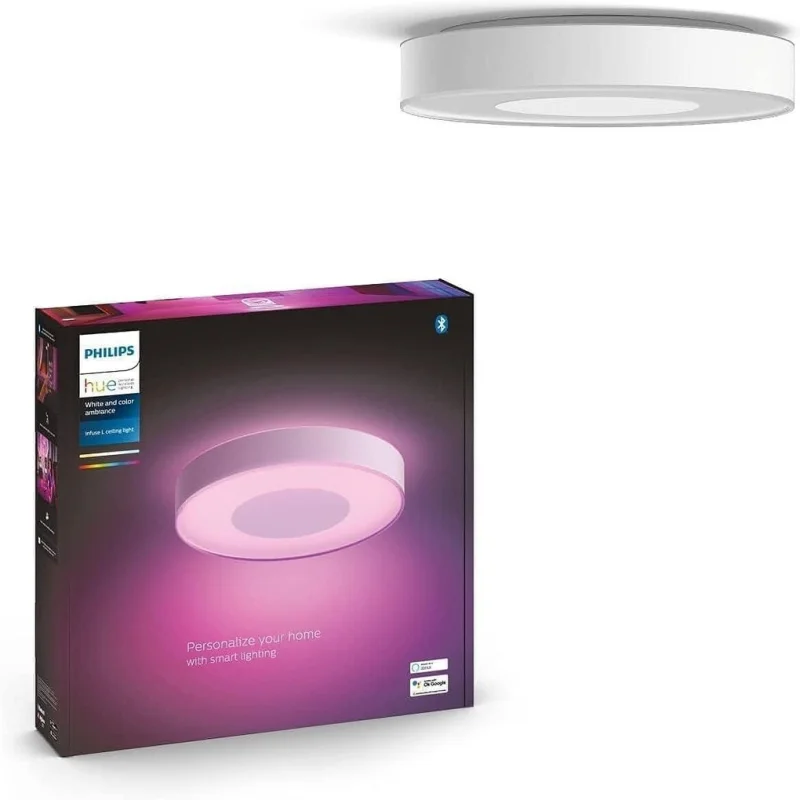 Смарт LED RGBW димируема лампа за таван Philips HUE Infuse L WACA, бяла, 42.5 см, 52.5 W, 3700 lm, бяла/цветна светлина, 16 мил. цвята (BT, Zigbee, HomeKit, Google, Alexa, SmartThings)