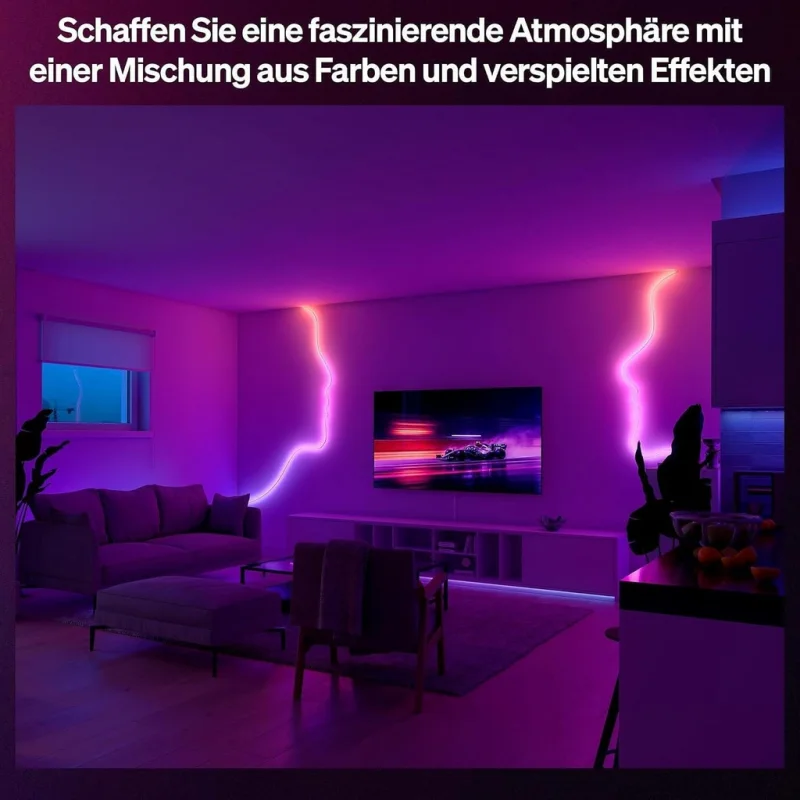 Смарт LED RGBIC димируема неонова лента Philips Hue Essential Neon Flex Strip WACA 10 м, бяла, 39.5W, 5000 lm, 16 милиона цвята (BT, Zigbee, Apple Home, Google, Alexa, SmartThings) - Снимка 4