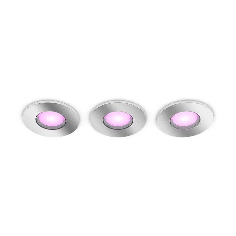 Смарт LED RGBW димируеми лунички за баня Philips Hue Xamento WACA, 3 бр, хром, 4.2W, 1200 lm, GU10, IP44, 16 милиона цвята (BT, Zigbee, HomeKit, Google, Alexa, SmartThings) - Снимка 6