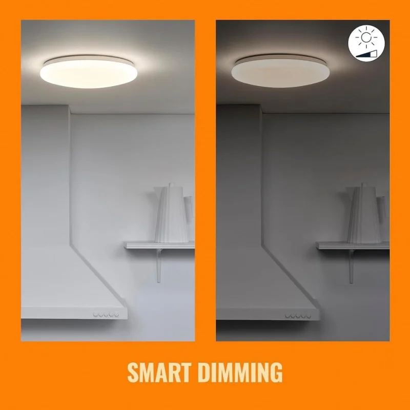 Смарт LED димируема плафониера WiZ Superslim Smart Ceiling, бяла, 24.2 см, 14W, 1300 lm, бяла светлина 2100 - 6500К (BT, Zigbee, Matter, Apple Home, Google, Alexa, SmartThings) - Снимка 5