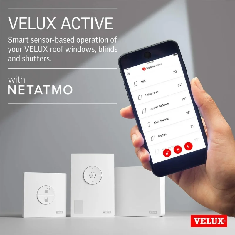 Промо пакет за автоматизация на щори и прозорци Velux Active (HomeKit) – смарт хъб, сензор за температура и влажност и ключ за бързо затваряне - Снимка 4