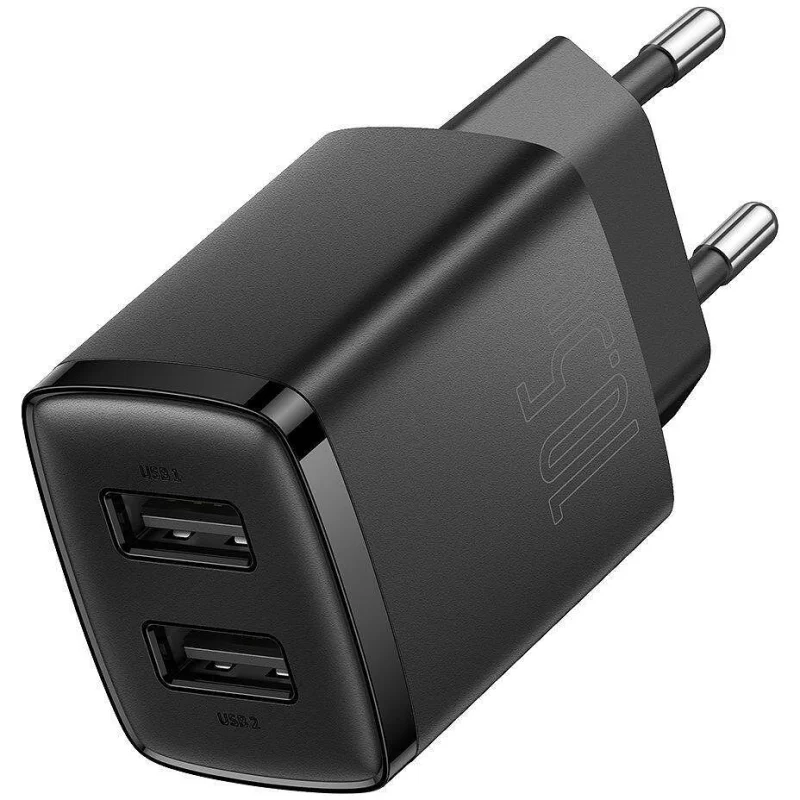 Мрежово зарядно Baseus Compact, 2x USB-A, 10.5W, EU, Черно - Снимка 3