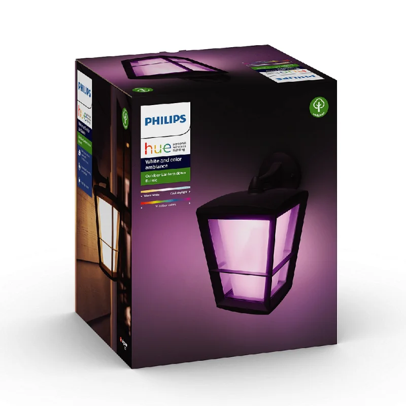 Смарт външен LED RGBW димируем аплик Philips Hue Econic + Hue Bridge, 15W, 1150 lm, E27, IP54, Черен - Снимка 13