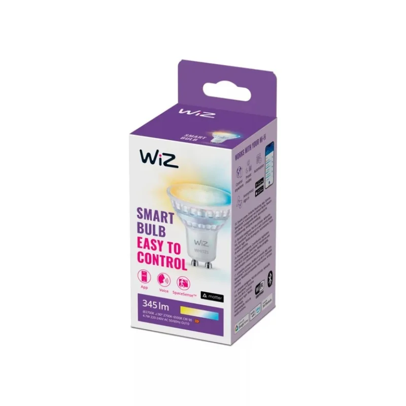 Смарт LED димируема крушка WiZ Smart Bulb Spot 4,7W, 345 lm, GU10, бяла светлина 2100 - 6500К (BT, Zigbee, Matter, Apple Home, Google, Alexa, SmartThings) - Снимка 2