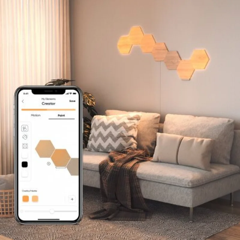Светлинни панели Nanoleaf Elements Hexagon Smarter Kit: 7 панела (HomeKit) - Снимка 5