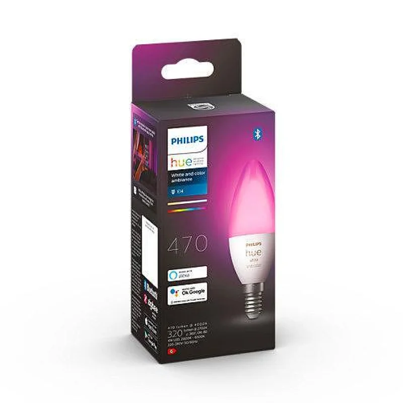 Смарт LED RGBW димируема крушка Philips Hue, 5.3W, 470 lm, E14
