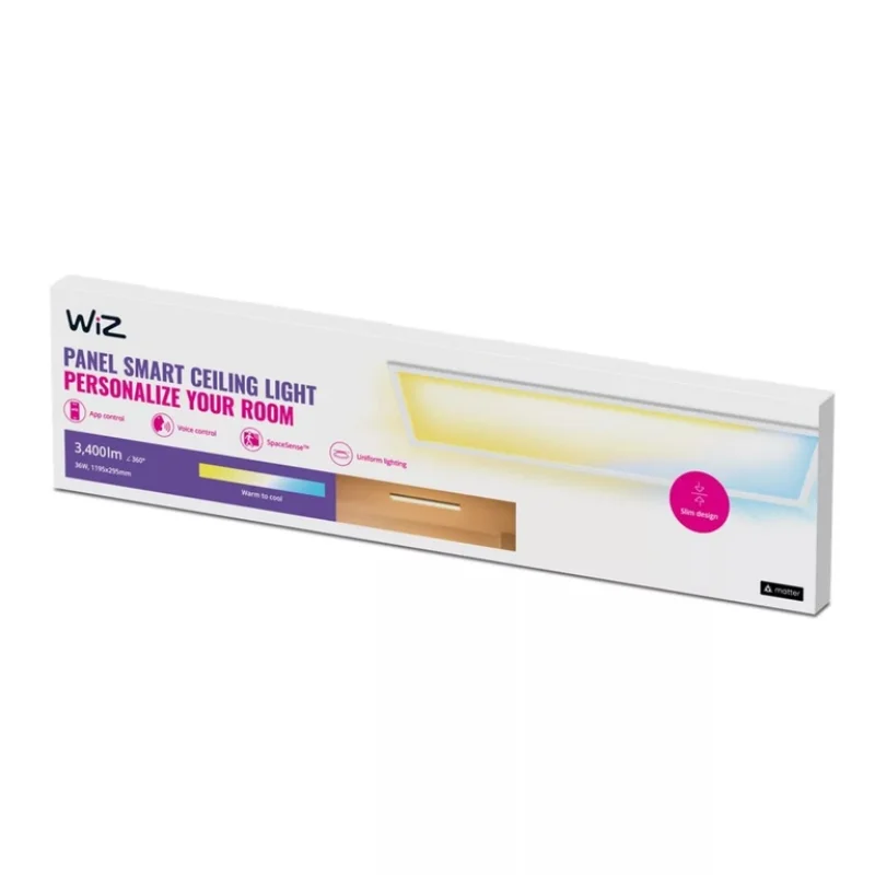Смарт LED димируема плафониера WiZ Panel Smart Ceiling, бяла, 119.5х29.5 см, 36W, 3400 lm, бяла светлина 2100 - 6500К (BT, Zigbee, Matter, Apple Home, Google, Alexa, SmartThings) - Снимка 5