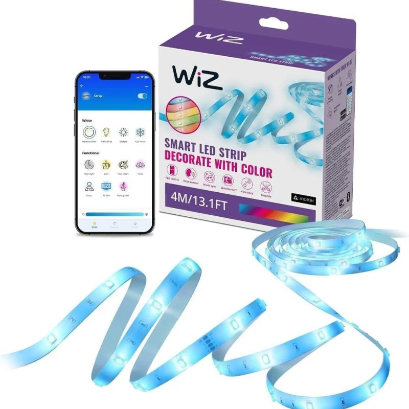 Смарт LED RGBW димируема лента WiZ Smart LED Strip 4 м, 5.3W, 1600 lm, IP65, 16 милиона цвята (BT, Zigbee, Matter, Apple Home, Google, Alexa, SmartThings)