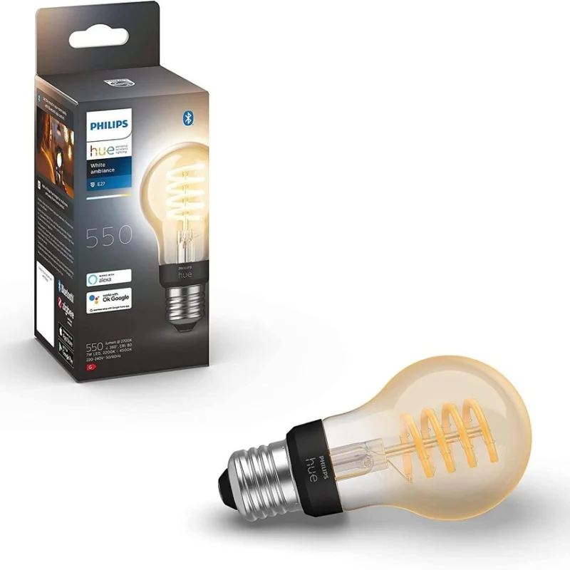 Смарт LED димируема vintage крушка Philips Hue Filament Globe, E27, 7W, 550 lm (BT, Zigbee, HomeKit, Google, Alexa, SmartThings)
