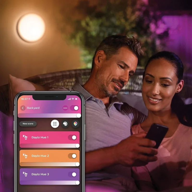 Смарт външен LED RGBW димируем аплик Philips HUE Daylo, WACA, черен, метал, 22 см, 15W, IP44, бяла/цветна светлина, 16 милиона цвята (BТ, Zigbee, HomeKit, Google, Alexa, SmartThings) - Снимка 12