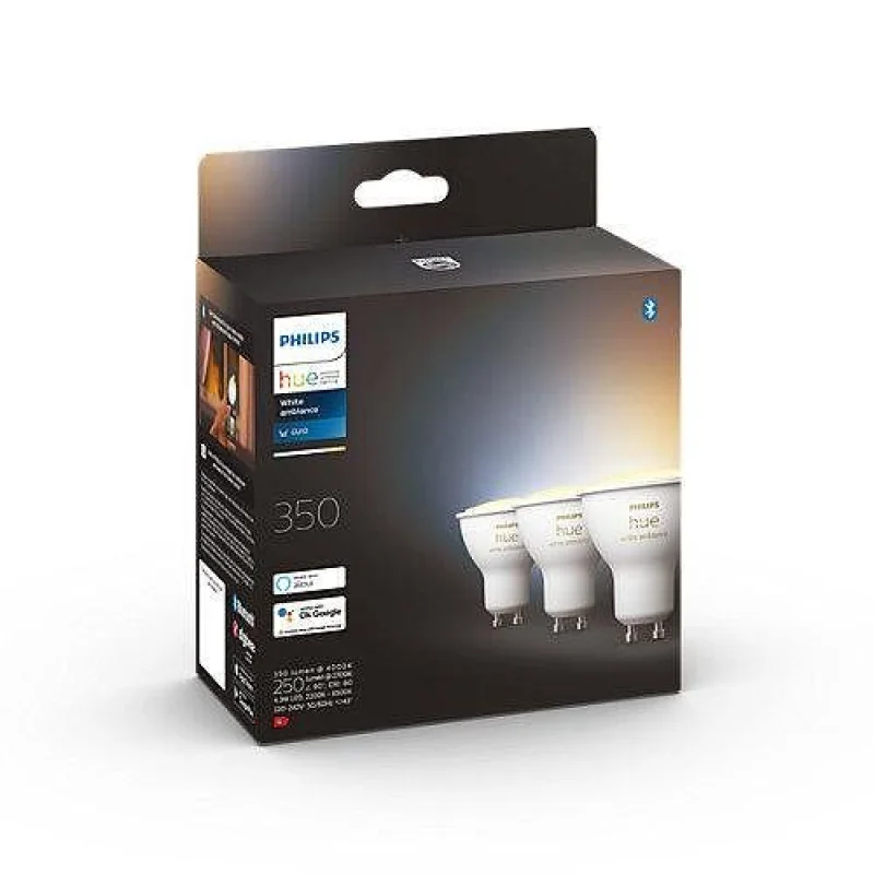 Смарт сет димируеми LED лунички Philips Hue White Ambiance, 3 бр., 4.2W, 400 lm, GU10, 2100-6500K
