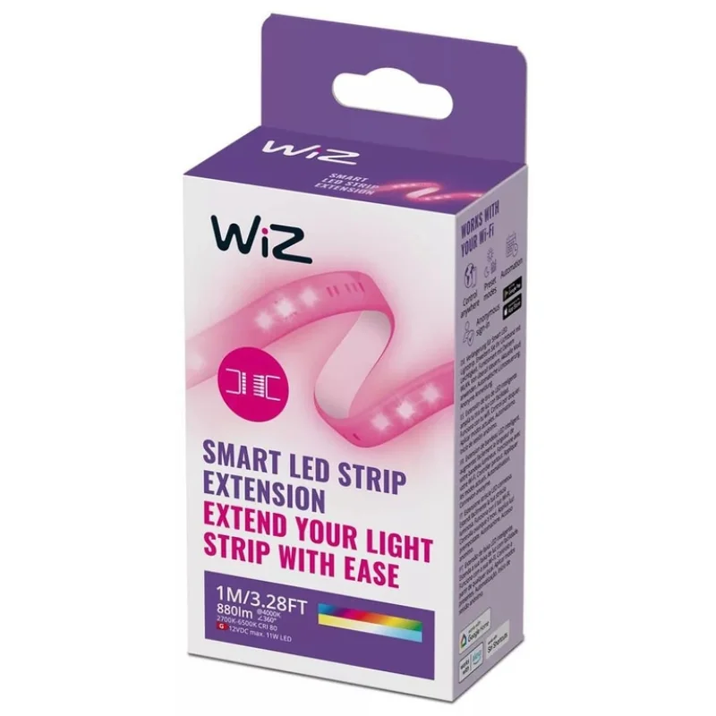 Удължителна смарт LED RGBW димируема лента WiZ WACA 1 м, 11W, 880 lm, IPX4, 16 милиона цвята (BT, Zigbee, Apple Home, Google, Alexa, SmartThings) - Снимка 6