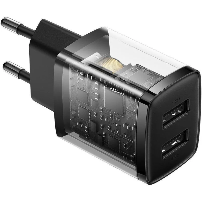 Мрежово зарядно Baseus Compact, 2x USB-A, 10.5W, EU, Черно - Снимка 4