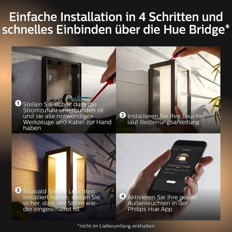 Смарт външен RGBW LED димируем аплик Philips Hue Impress + Hue Bridge, 8W, 1200 lm, E26, IP54, Черен - Снимка 3