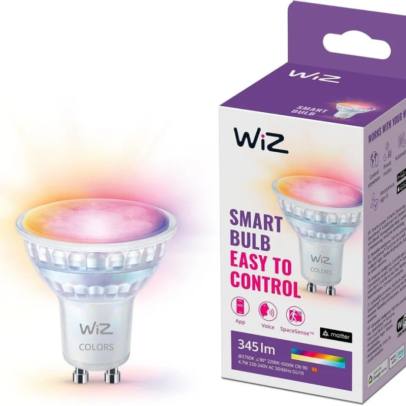 Смарт LED RGBW димируема крушка WiZ Smart Bulb Spot 4,7W, 345 lm, GU10, 16 милиона цвята (BT, Zigbee, Matter, Apple Home, Google, Alexa, SmartThings)